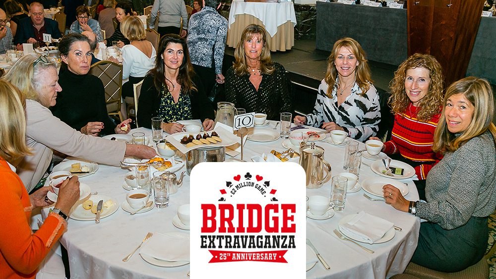 8 ladies sitting at a table at the bridge extravaganza tournament