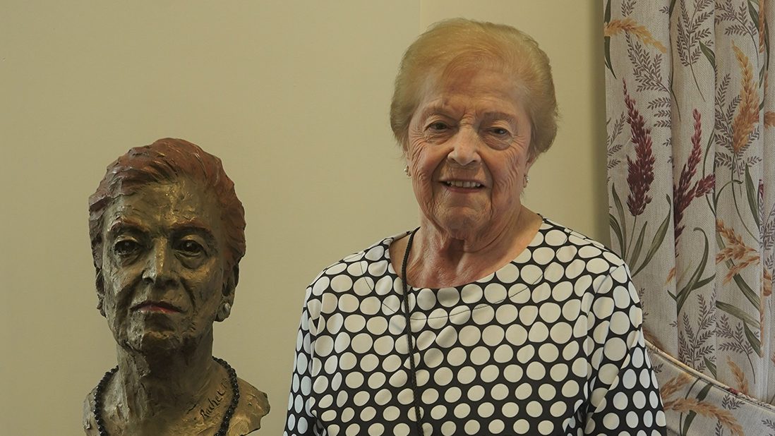 Imge of Rachel Levy BEM and a sculpture bust of her.