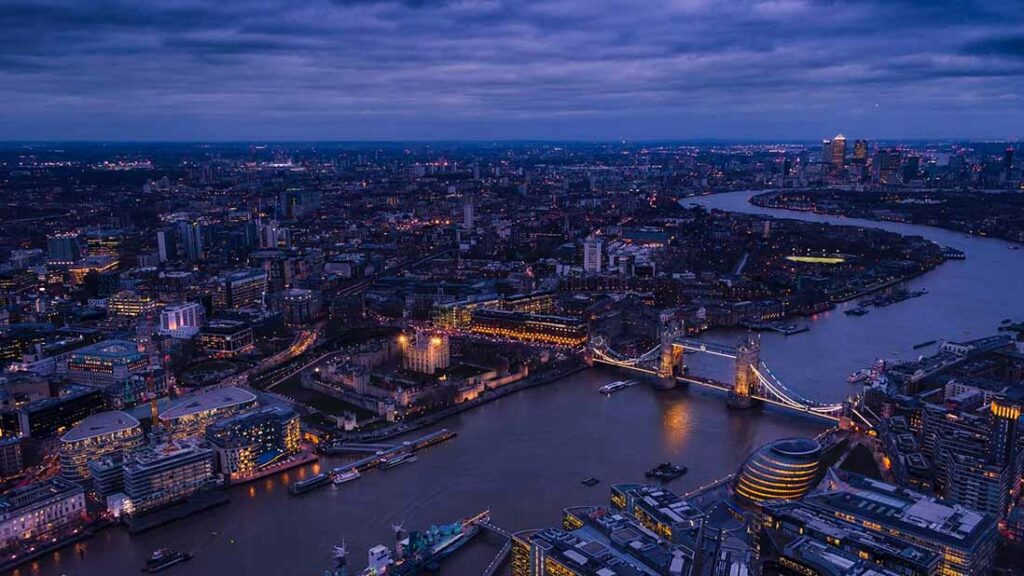 London skyline at evening.